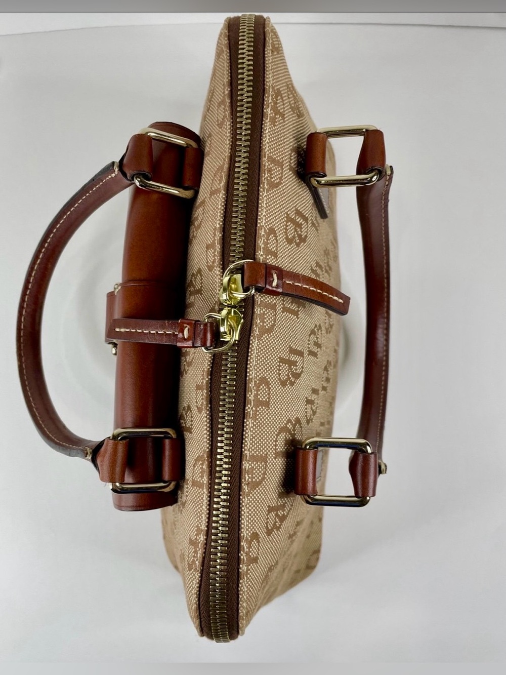 Dooney & Bourke Tan Logo Satchel with Brown Leather Accents - Picture 5 of 11